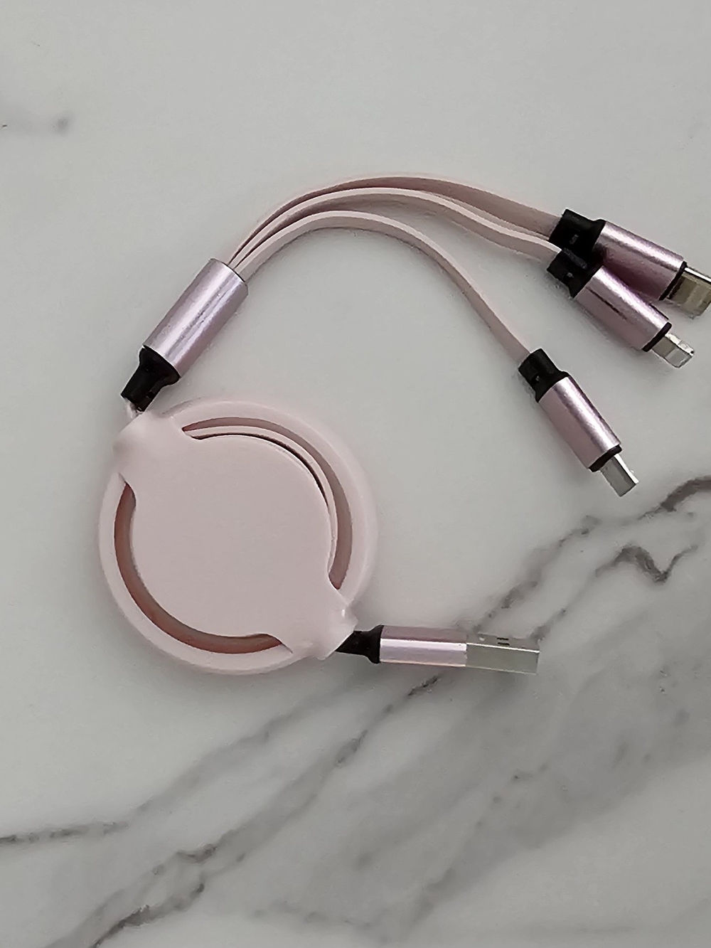 Multi-Connector Retractable Charging Cable - Pink